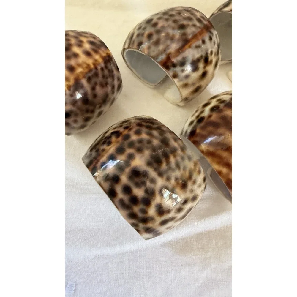 Vintage Tiger Cowrie Shell Napkin Rings Set Of 6 Coastal Beach Table Decor